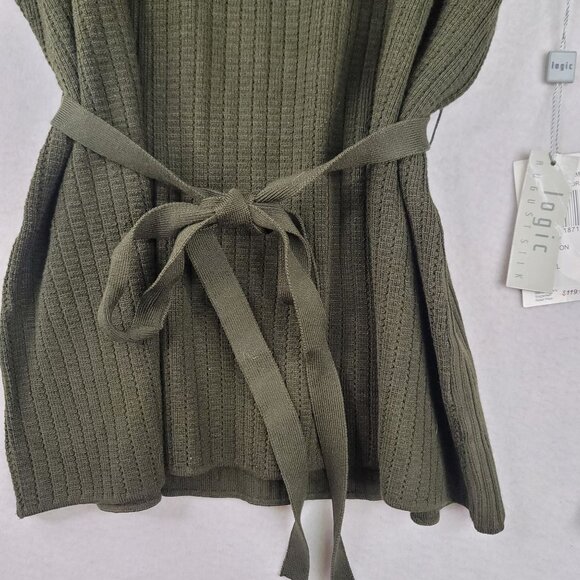 August Silk Logic Ribbed Belted Turtleneck Sweater XL Olive Green Silk/Nylon New - Picture 5 of 9